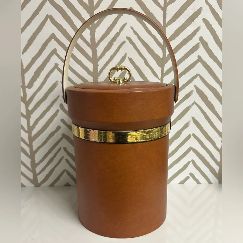 MCM Vintage Towle Ice Bucket Faux Tan Leather